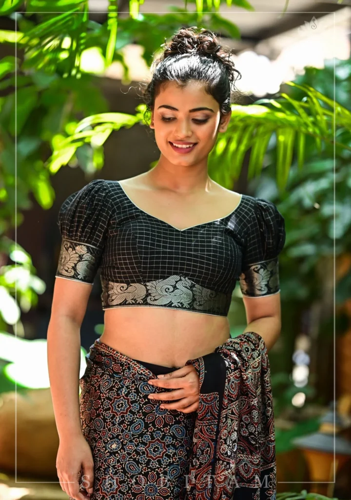 Black Madurai Cotton with Silver Zari Checks Blouse