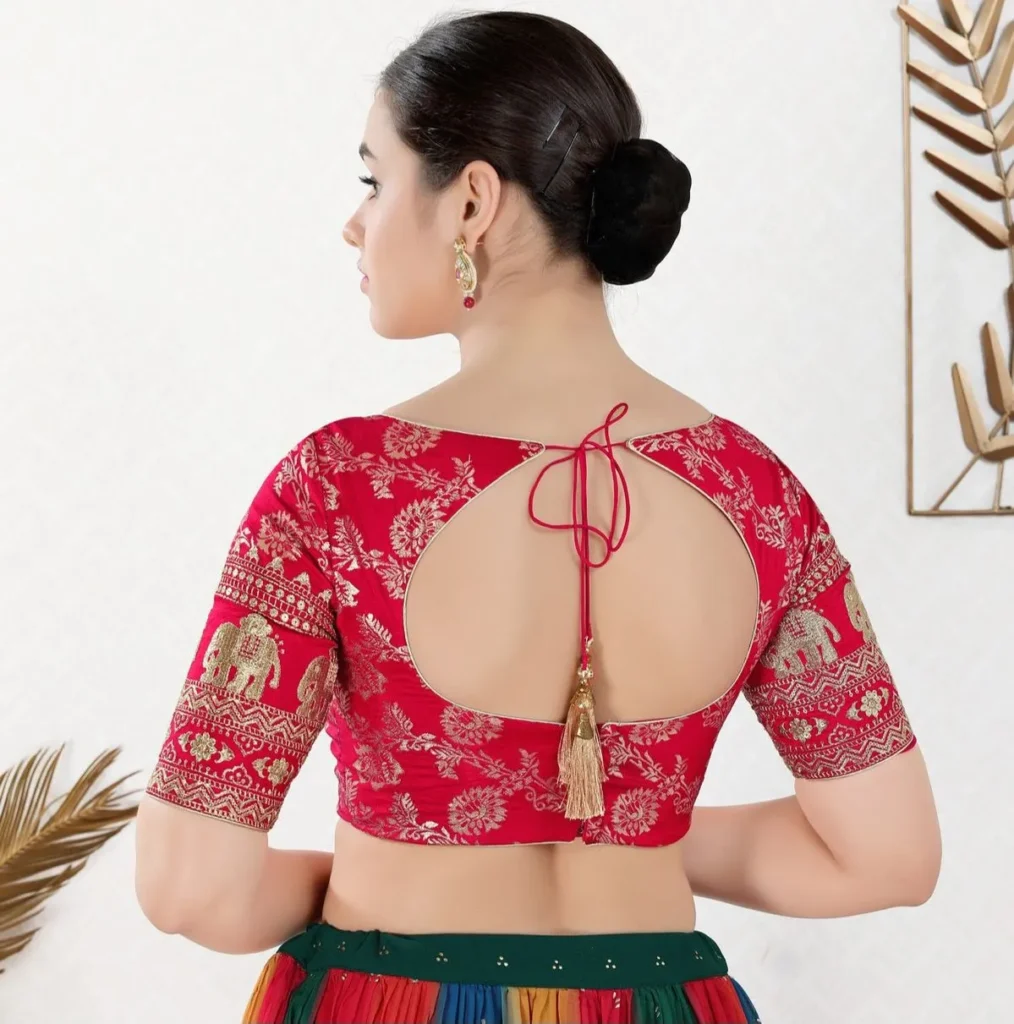 Elegant Banarasi Jacquard Embroidered Blouse - Tomato-Pink
