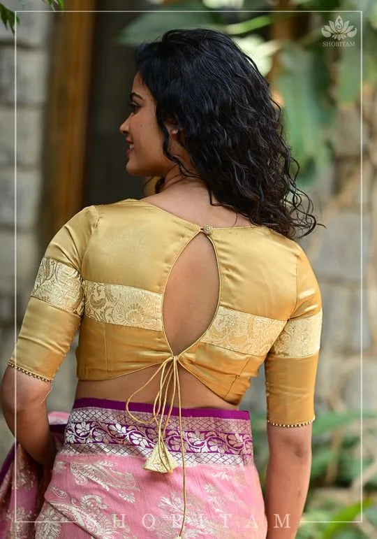 Gold Tone Blouse with Banarasi Band and Keyhole