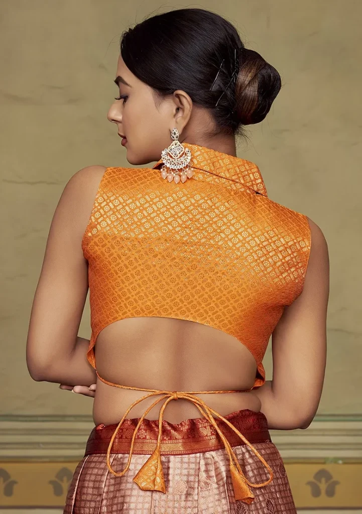 Orange Woven Silk Blouse