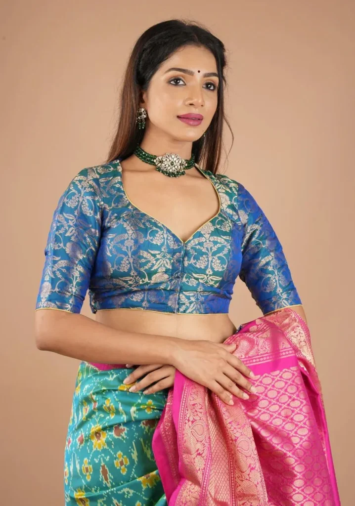 Peacock Blue Green Banarasi Pure Silk Brocade Blouse