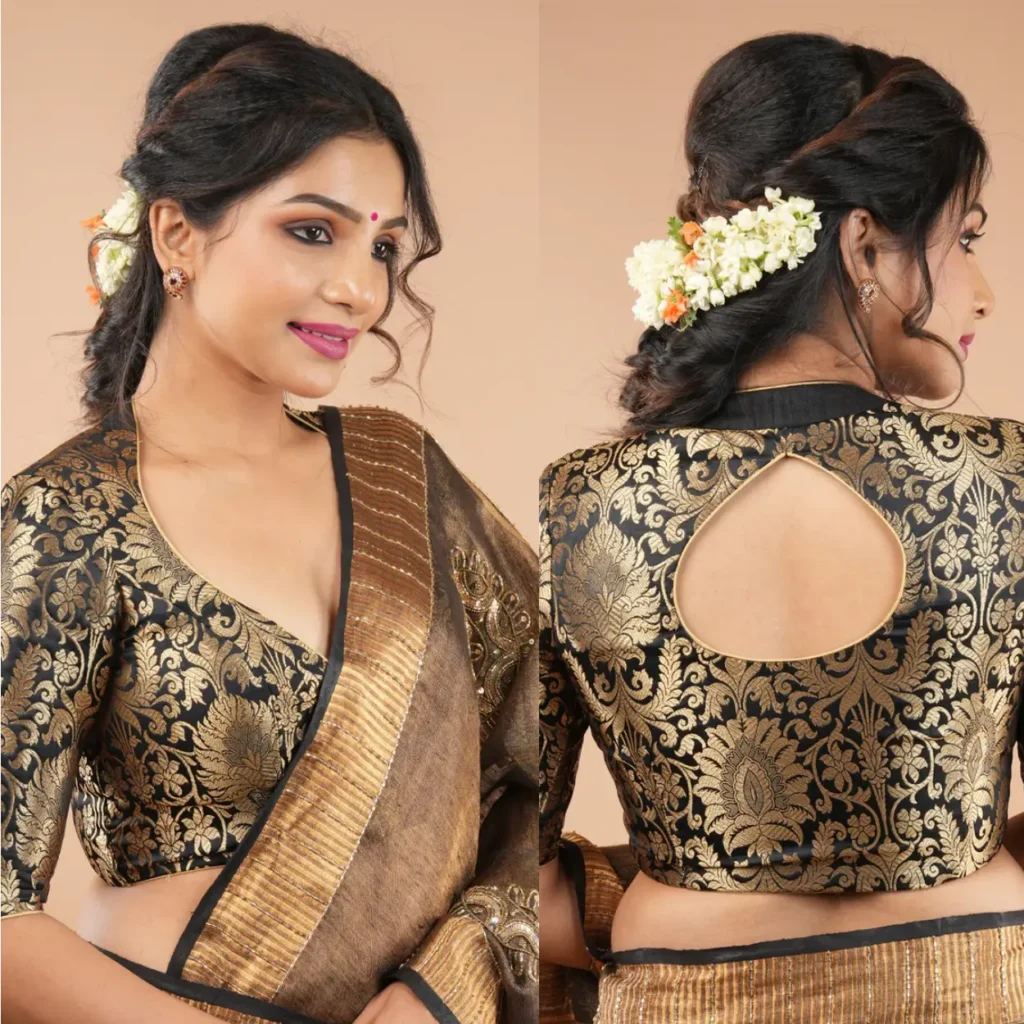 Black Banarasi brocade blouse with pann neck blouse