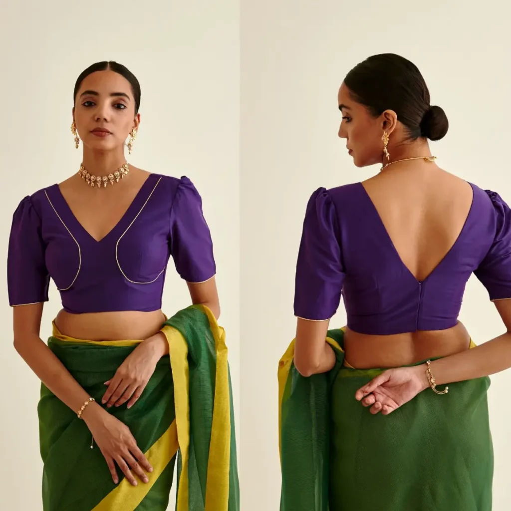 Banarasi blouse with Mutton sleeves-Royal purple