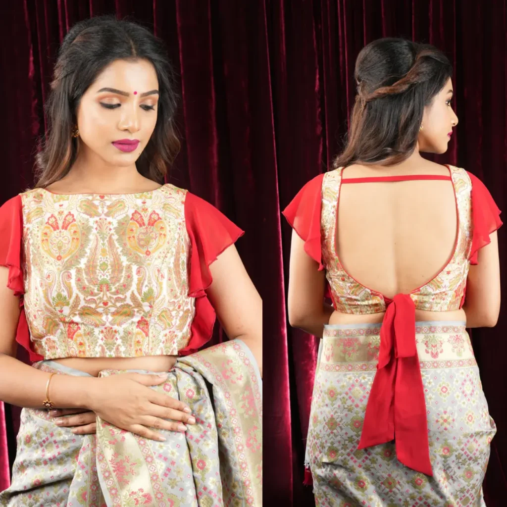 Banarasi multicolour brocade with side frills in georgette