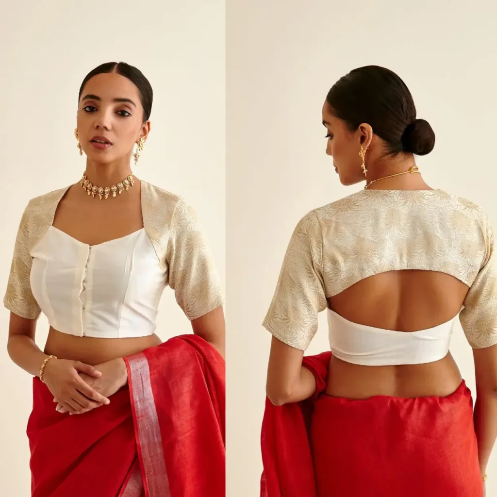 Banarasi Zari Blouse in Queen Anne Neckline - Soft White