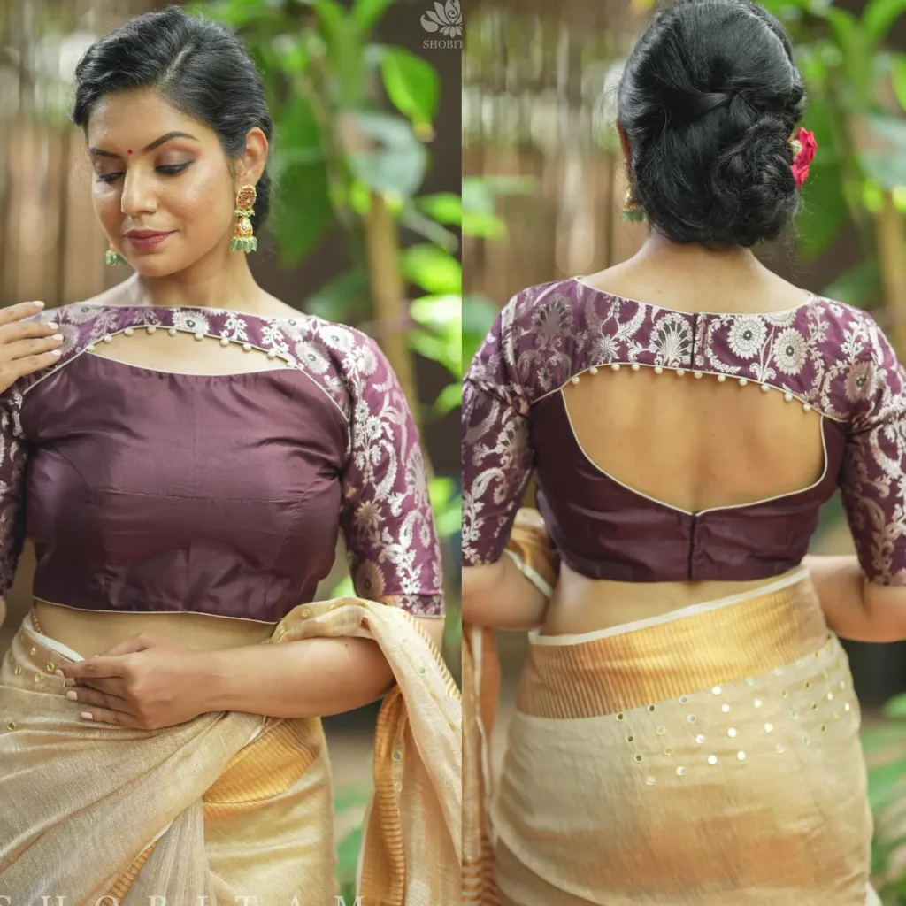 Maroon Silk with Banarasi Silver Brocade Blouse
