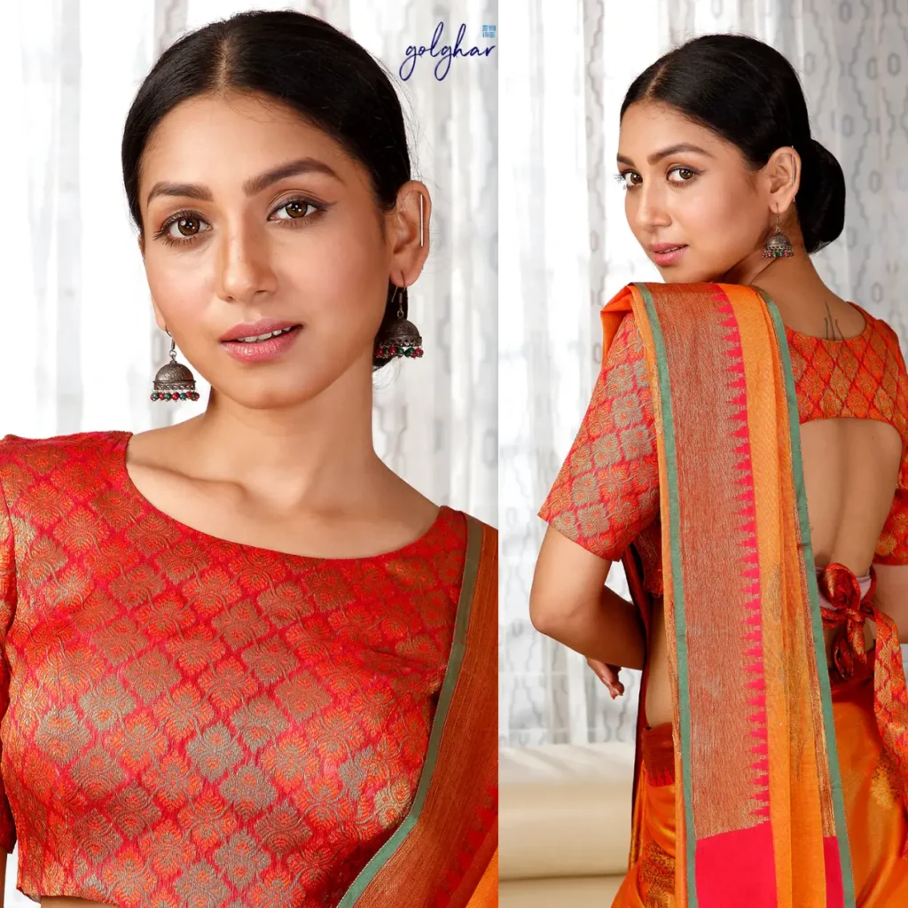 Banarasi Weave Blouse - Reddish Orange
