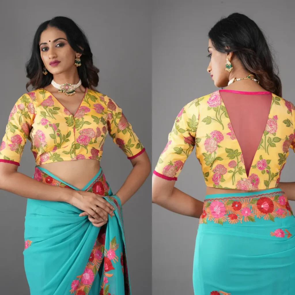 Light Yellow Banarasi Meenakari Blouse