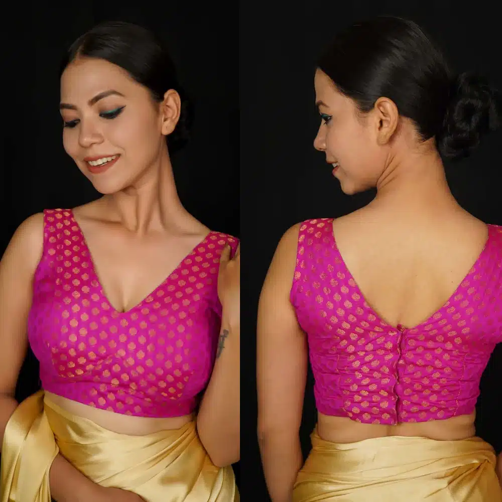 V neck Semi Silk Zari Weave  Blouse