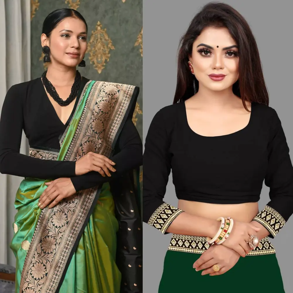 Black Blouse in green saree.