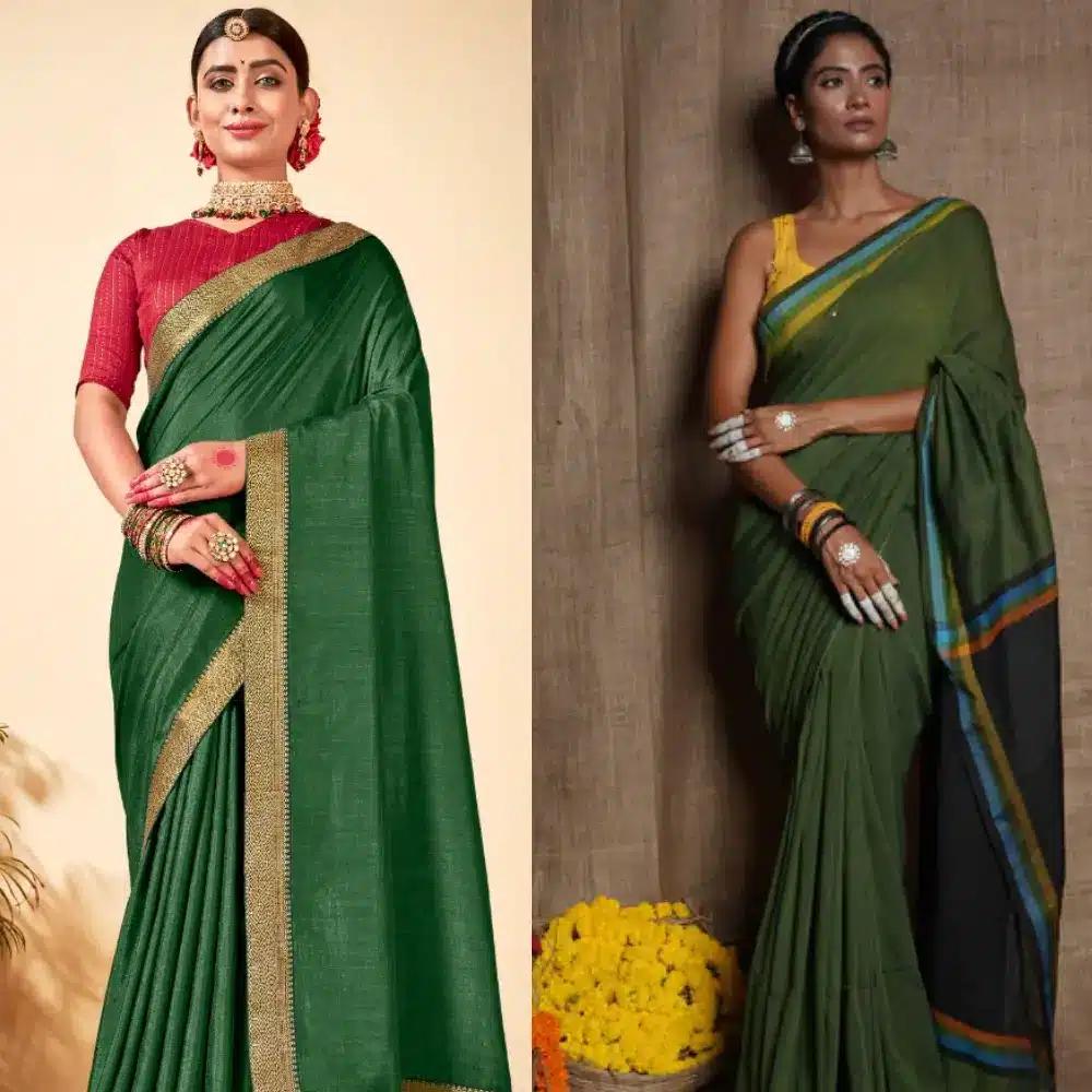 Matching Green Blouse with green sarees.