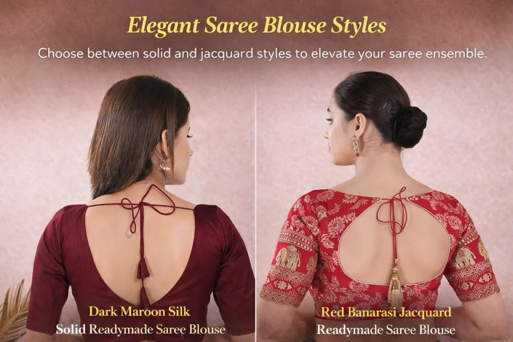 Maroon Silk Solid Readymade Saree Blouse