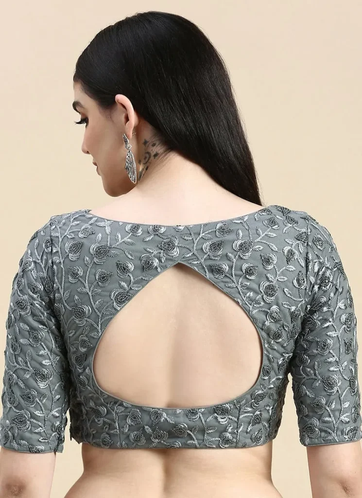 Grey Net Keyhole Back Blouse - Bridal & Festive Wear