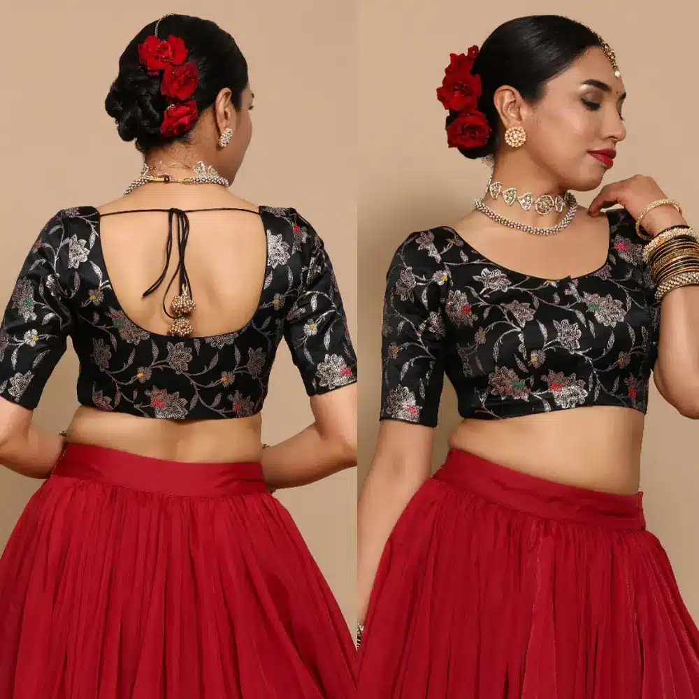 Meenakari Round Back Design Satin Blouse