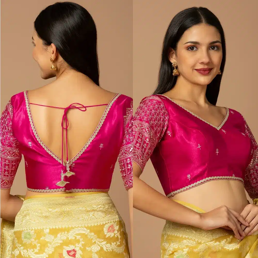 V-Neck Tie-Up Back Design Silk Blouse