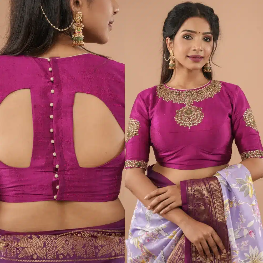 Kundan-Adorned Cutout Raw Silk Back Blouse