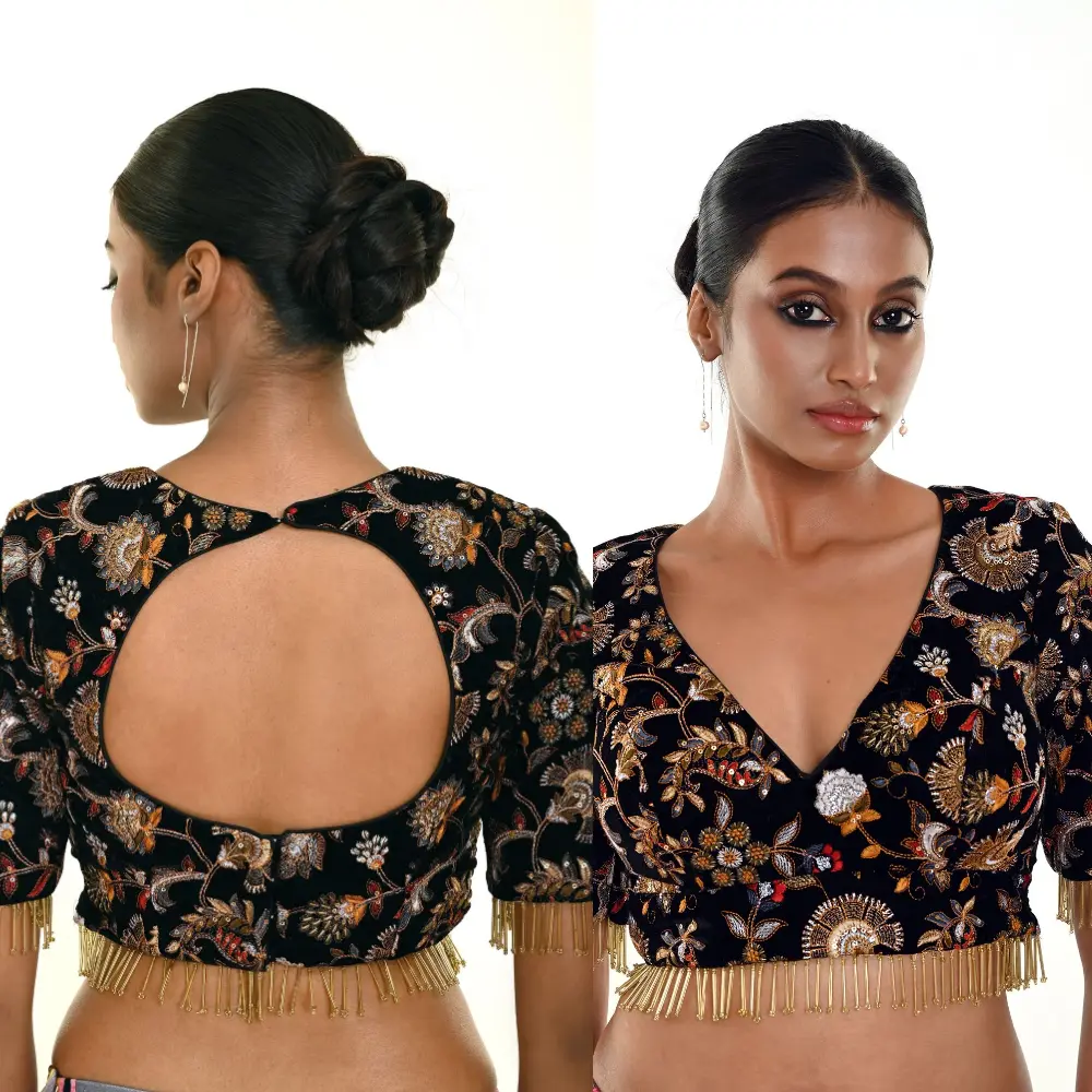 Designer Black Velvet Wedding Blouse Back Design