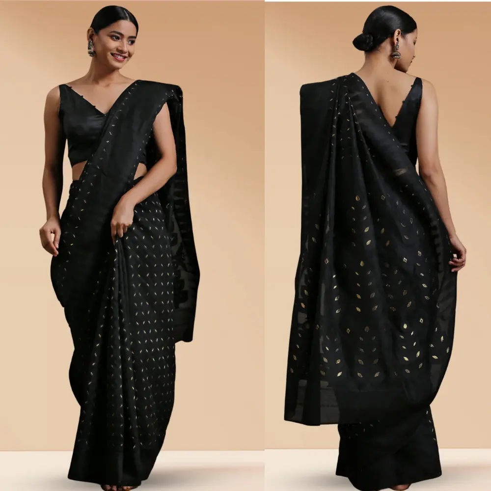 Royal Dhakai Black-Gold Handloom Saree