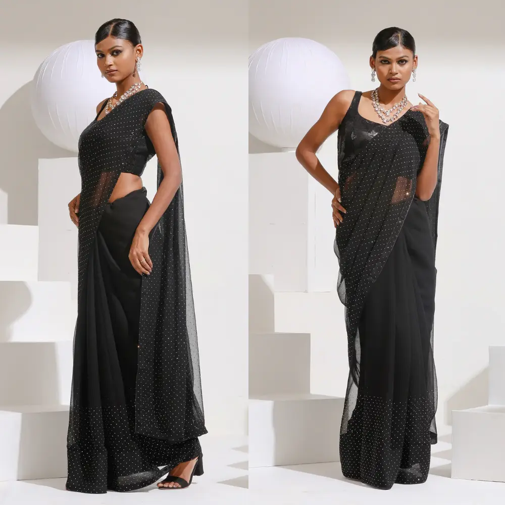 Starlit Swarovski Black Chiffon Saree