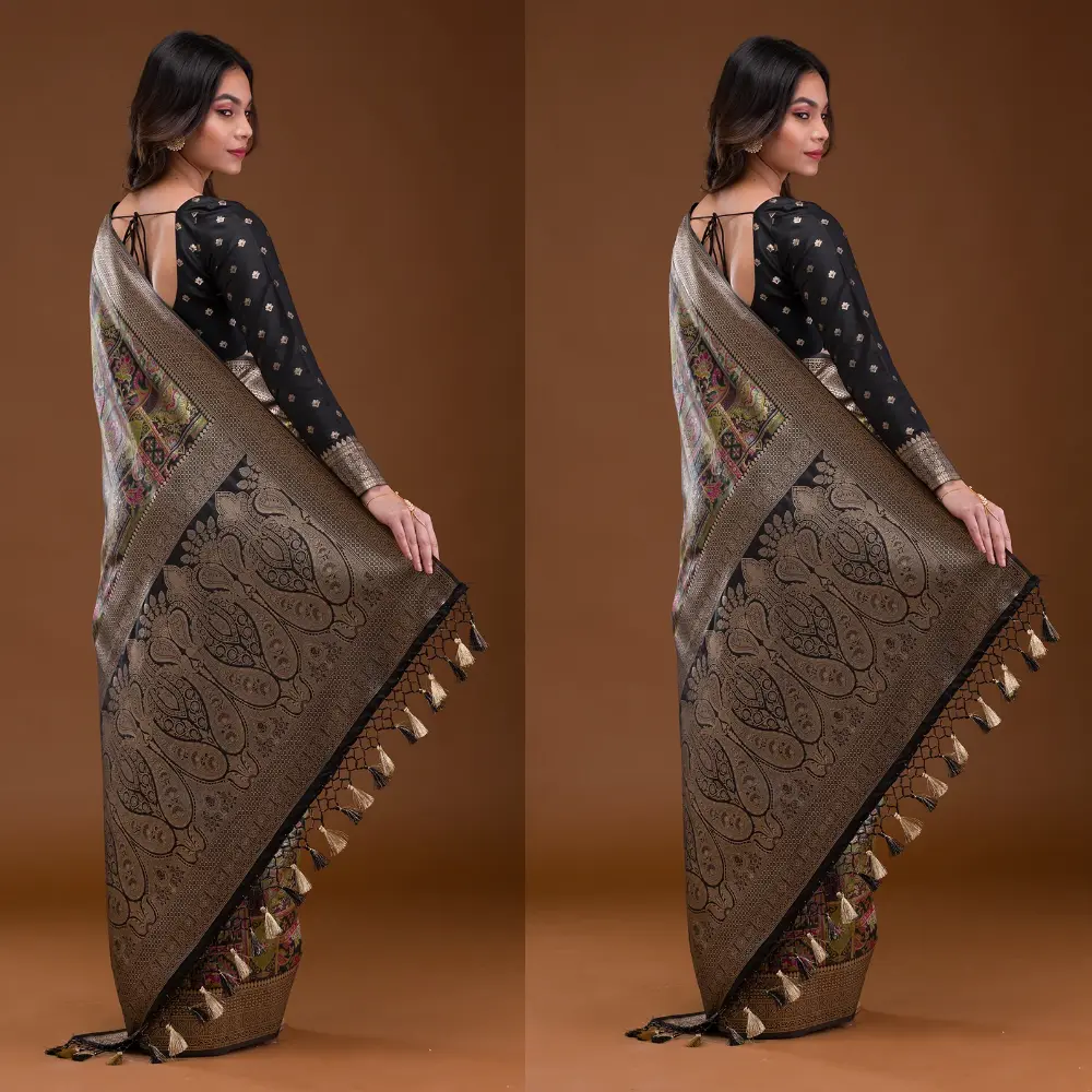 Royal Banarasi Black Zari Silk