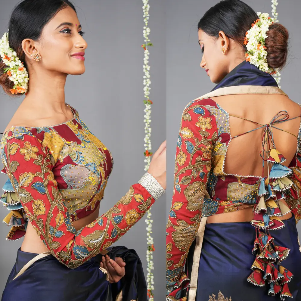 Traditional Kalamkari Full Sleeve Boatneck Blouse