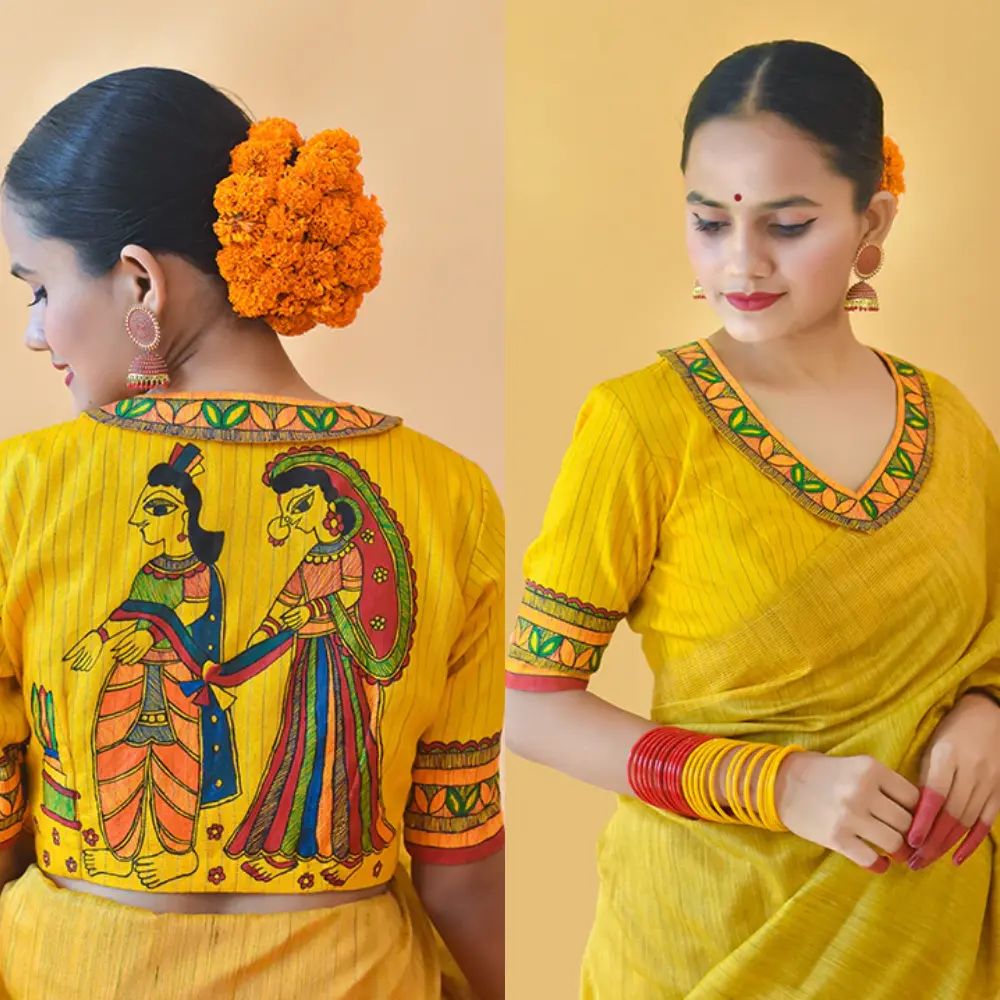 Handpainted Madhubani Art Chanderi Silk Blouse