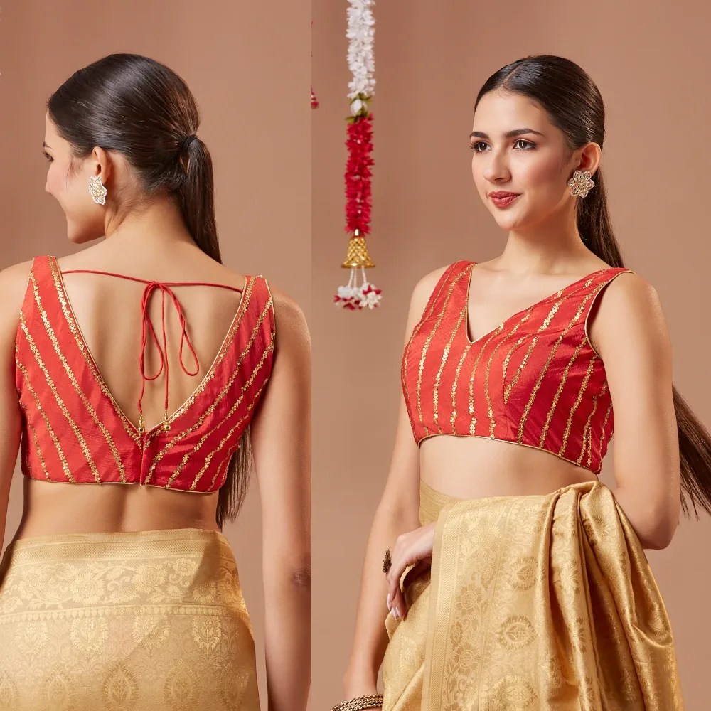 Red Georgette Blouse Design with Embellished Details