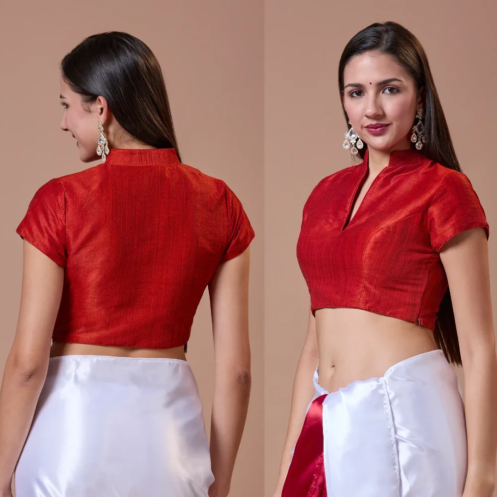 Red Silk Blouse Design with Classic Collar Neck