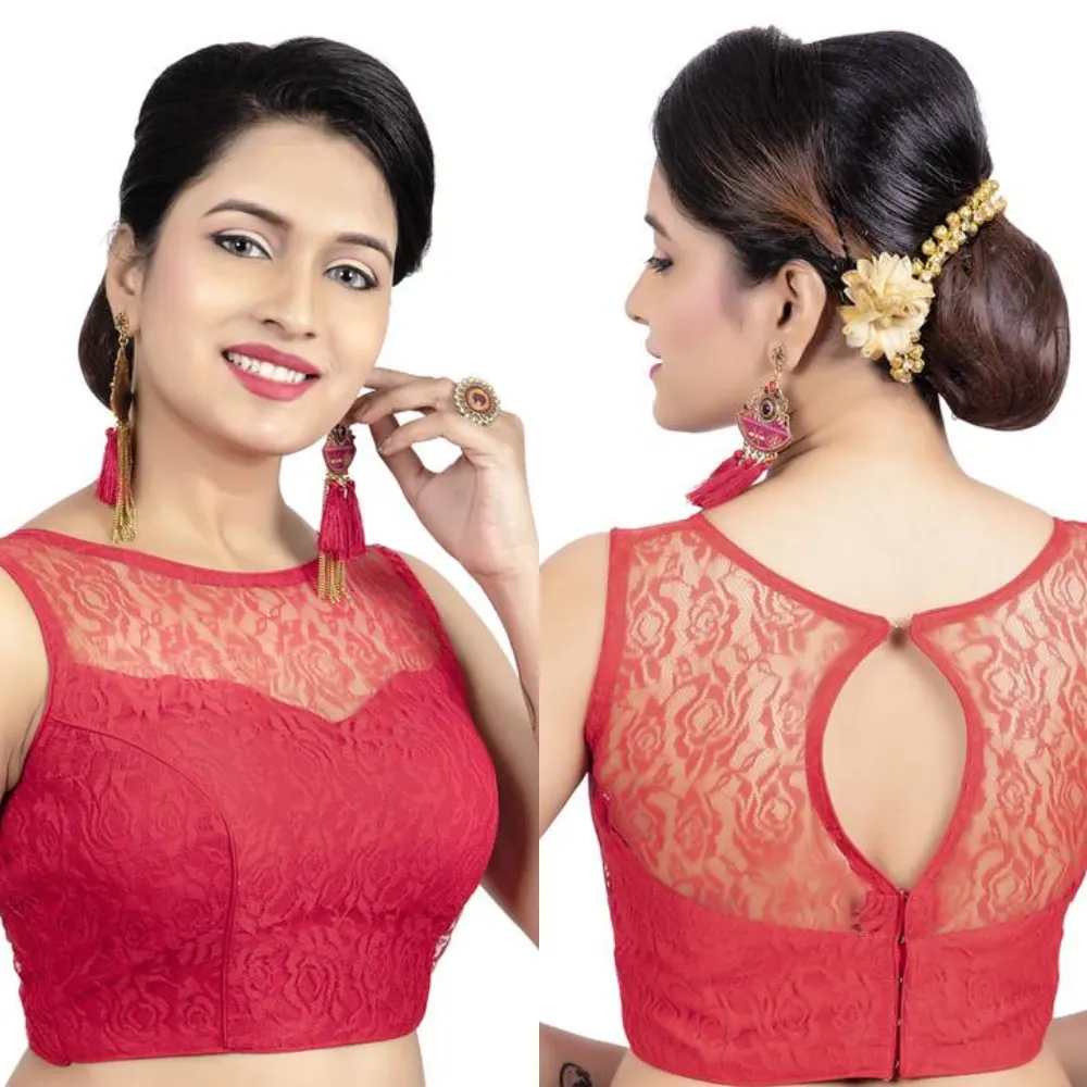 Red Net Brasso Readymade Saree Blouse