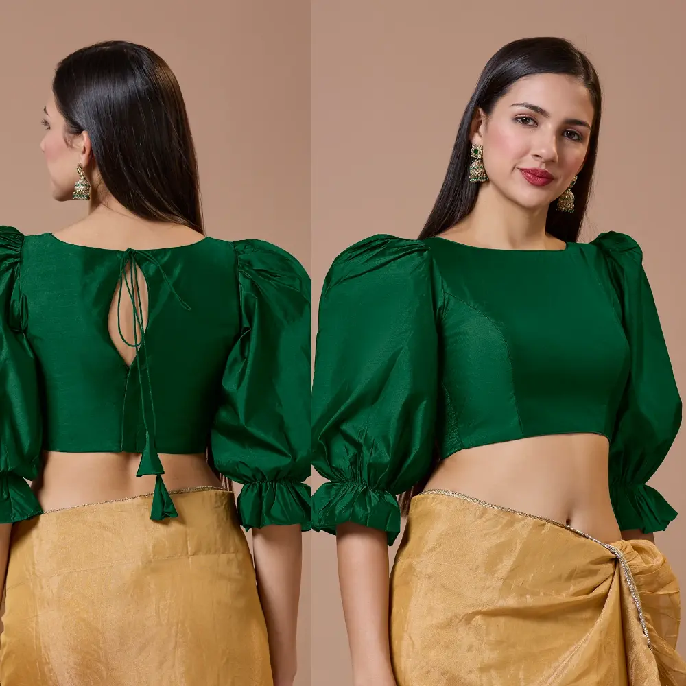 Designer Green Silk Boat Neck Blouse