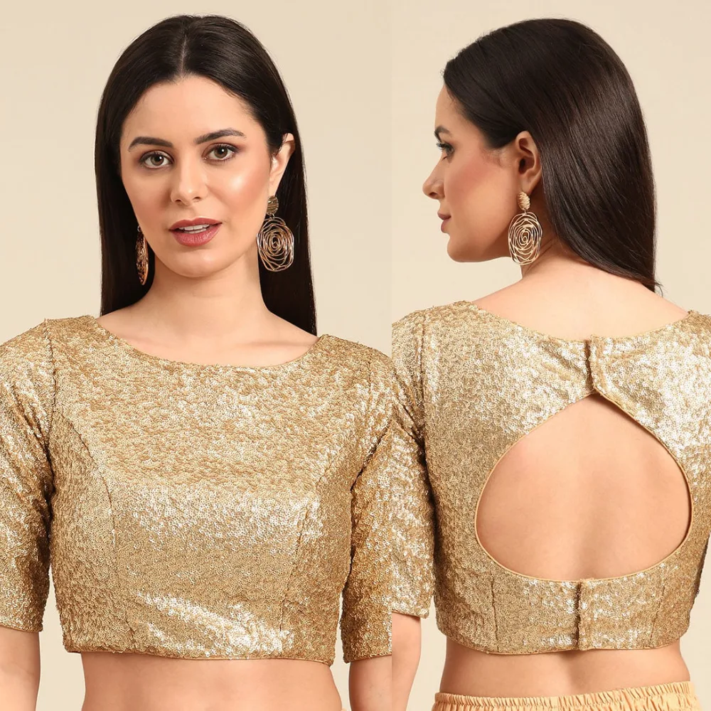 Designer Gold Sequin Boat Neck Blouse