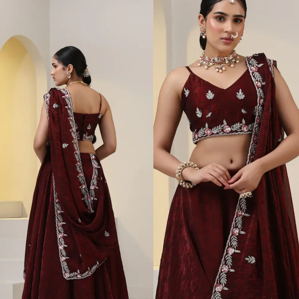 Maroon Designer Cutdana Blouse For Lehenga 