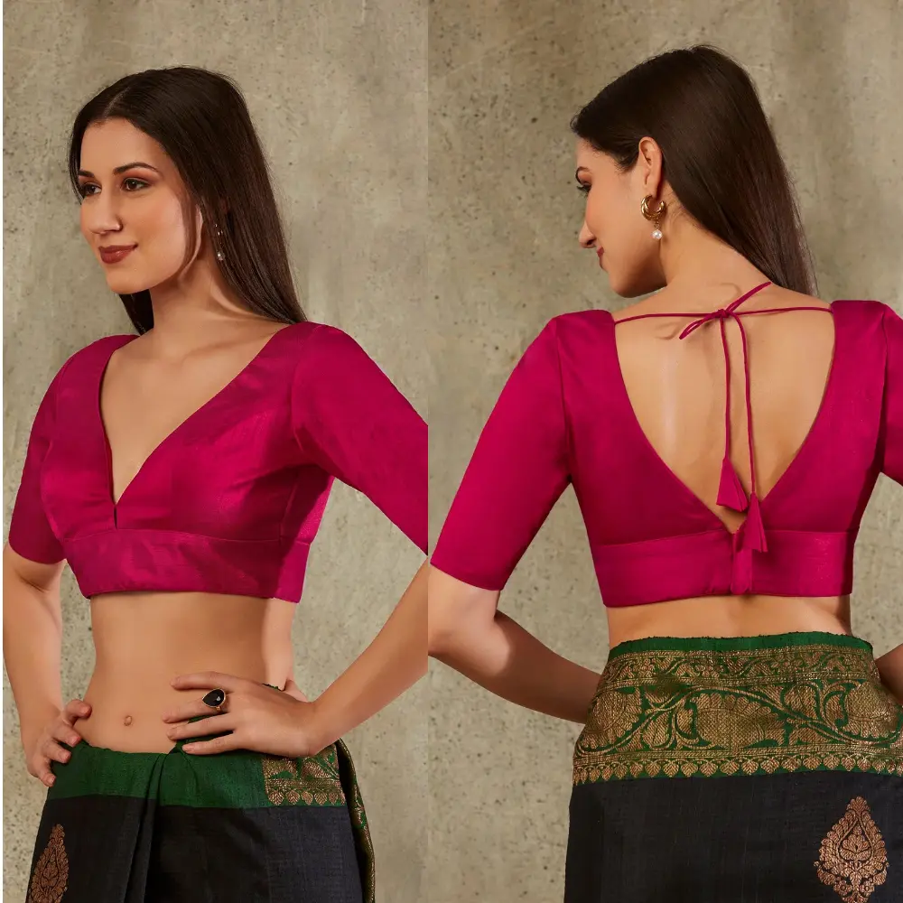 Designer Pink Raw Silk Blouse For Lehenga 