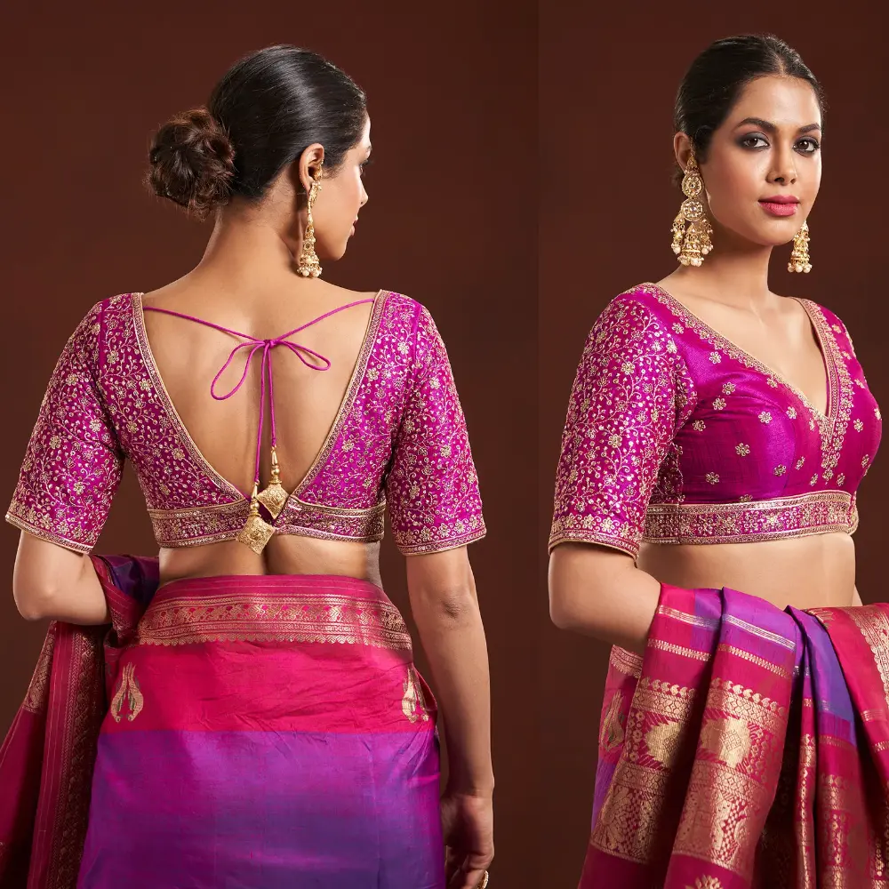 Designer Pink Raw Silk Padded Blouse For Lehenga 