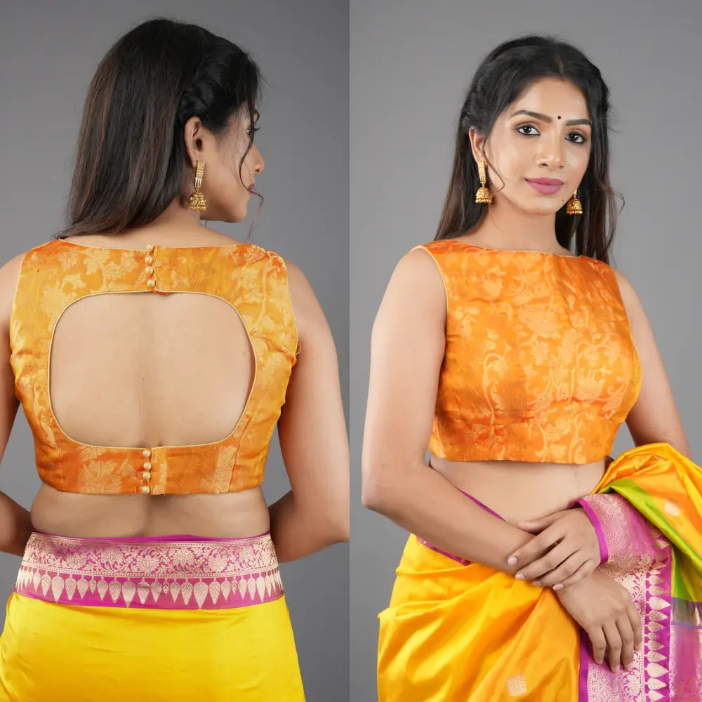 Designer Orange Kanjivaram Brocade Blouse