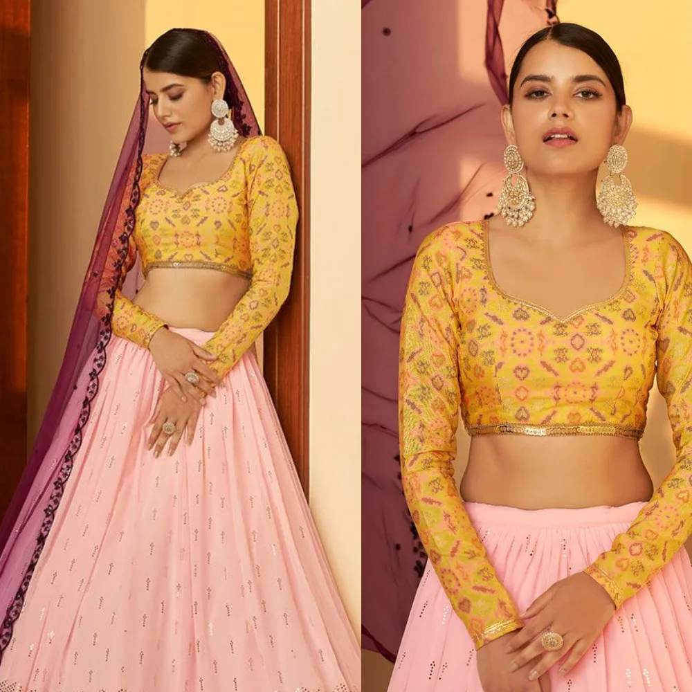 Designer Yellow Full Sleeve Blouse For Lehenga