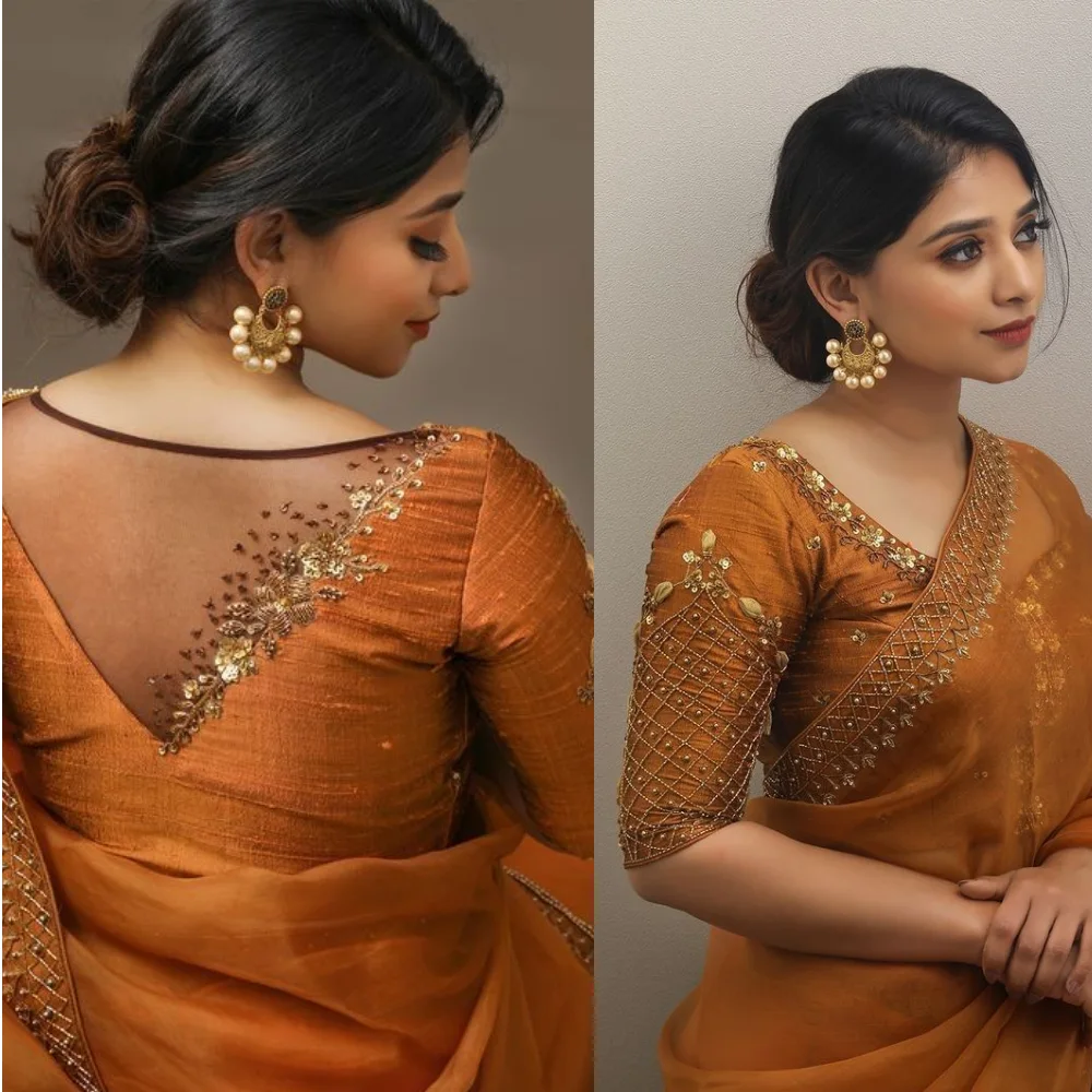 Wedding Mustard Gold Silk Designer Aari Work Blouse