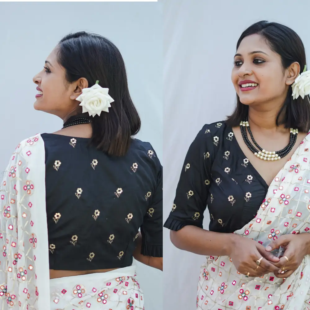 Designer Black Wedding Blouse with Elegant Hand Aari Work