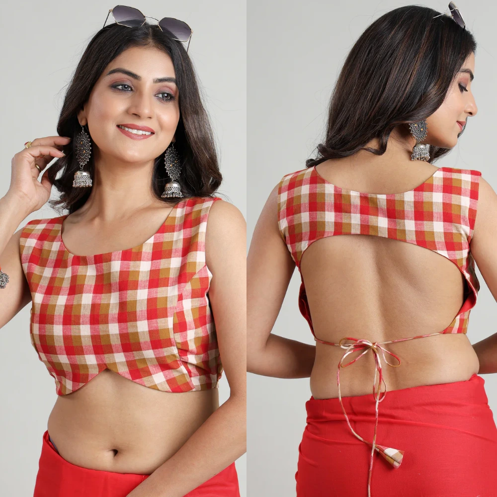 Checked Cotton Blouse with Elasticated Fit