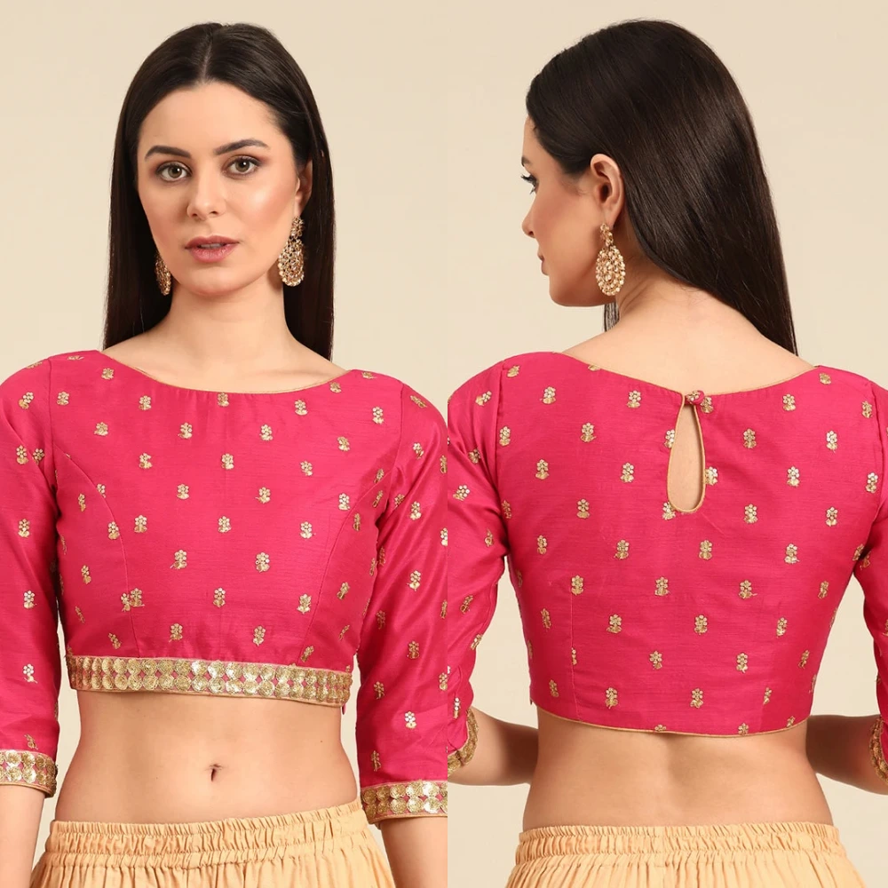 Pink Embroidered Cotton Blouse with Boat Neck