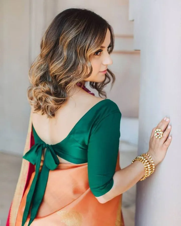 Emerald Green Satin Back Bow Blouse Design