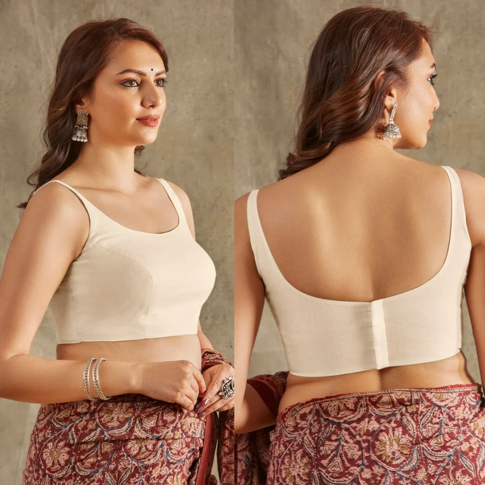 Off White Cotton Sleeveless Blouse for Effortless Elegance
