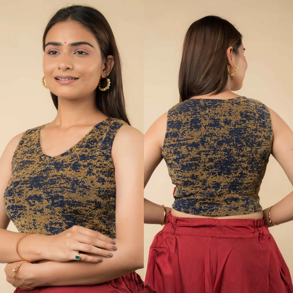 Shaheen V-Neck Zari Sleeveless Stretchable Blouse