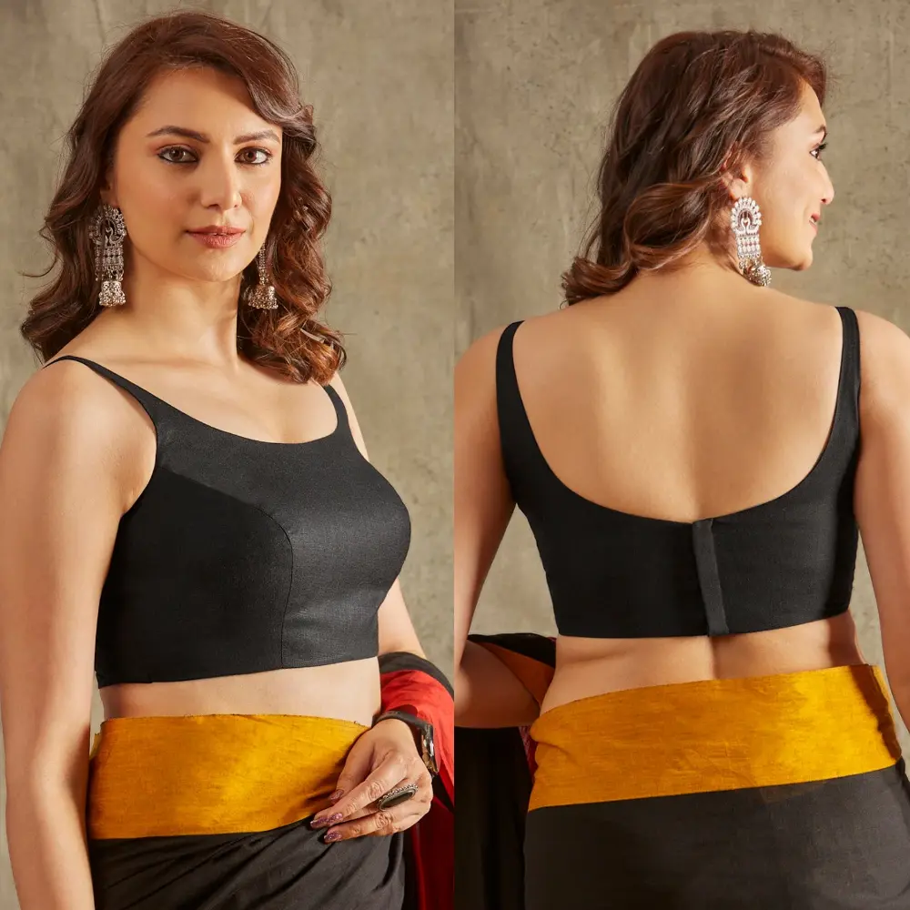 Black Cotton Sleeveless Blouse
