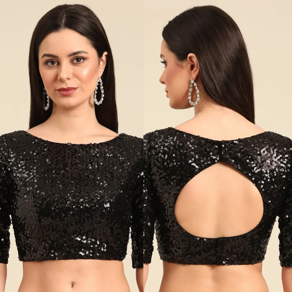 Black Net Sequins Blouse for Party Wear