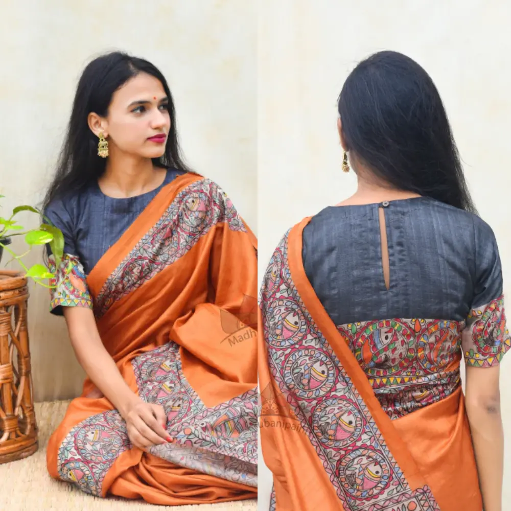 Designer Banarasi Handpainted  Tussar Silk Blouse Traditional Doli Art"
