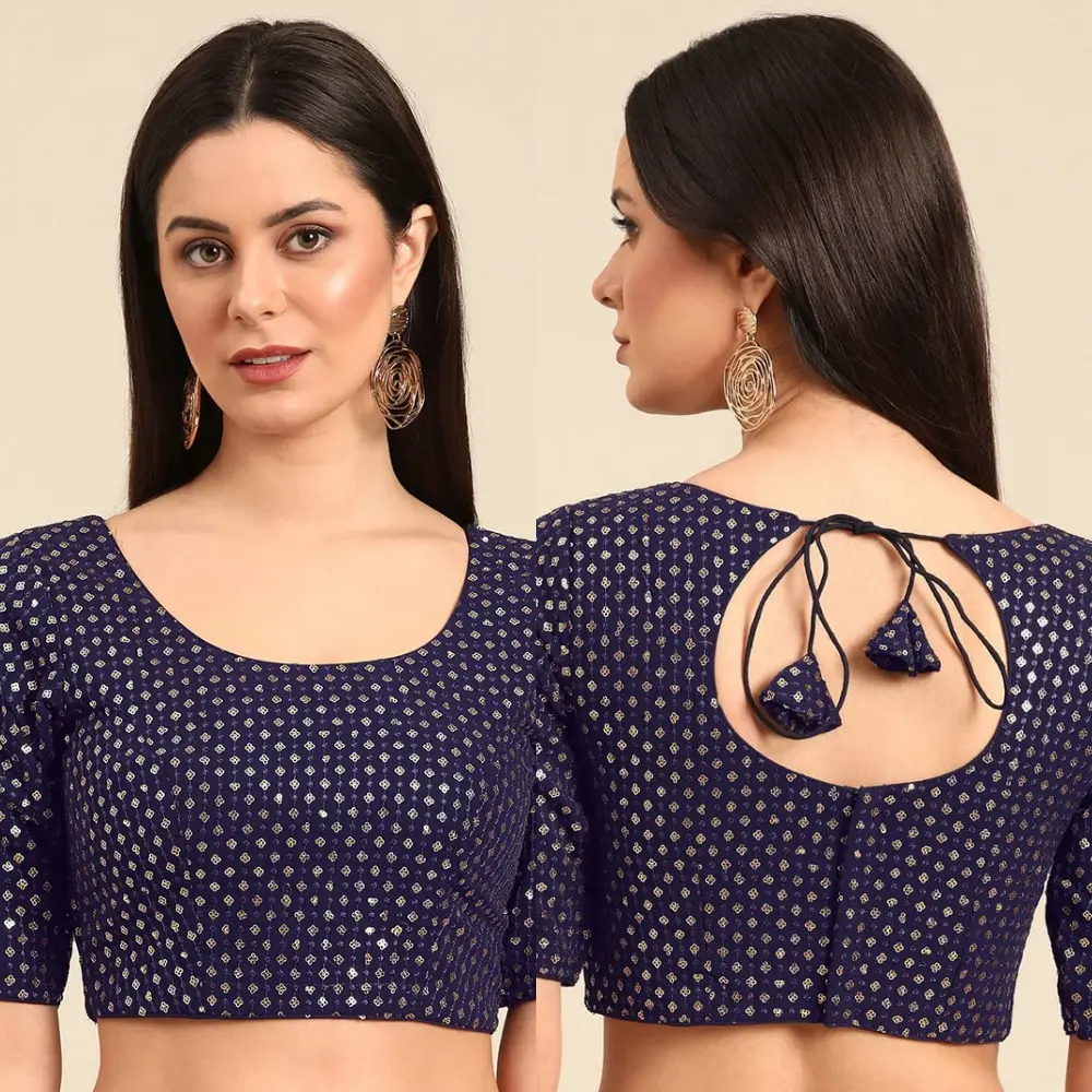 Designer Navy Blue Blouse with Embroidered Festive Style
