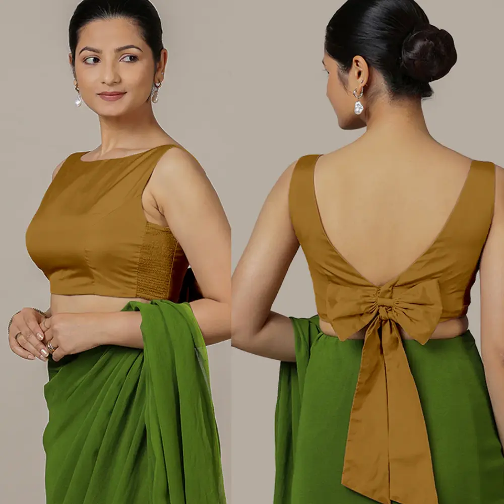 Bronze Gold Designer Back Bow Blouse Design