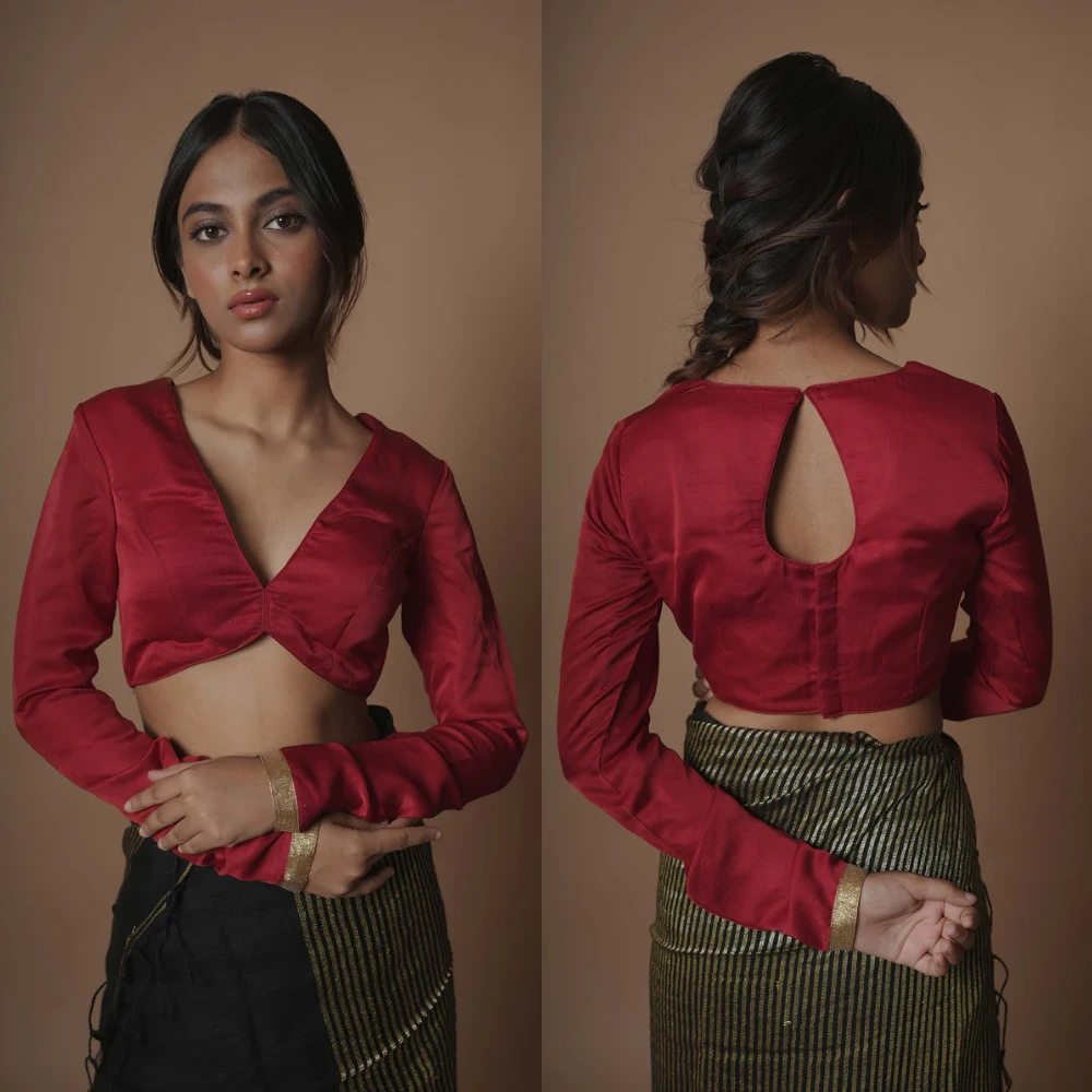 Maroon Full Sleeve Designer Silk Saree Blouse for Wedding Wear
