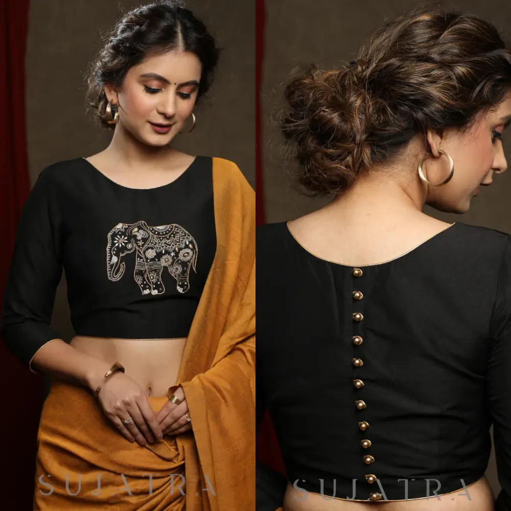 Black Cotton Silk Thread Work Blouse
